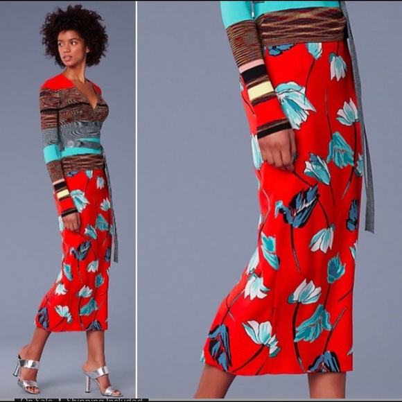 Diane Von Furstenberg Dresses & Skirts - Diane von Furstenberg Floral Dressy Midi Pencil Skirt Asher Vermillion